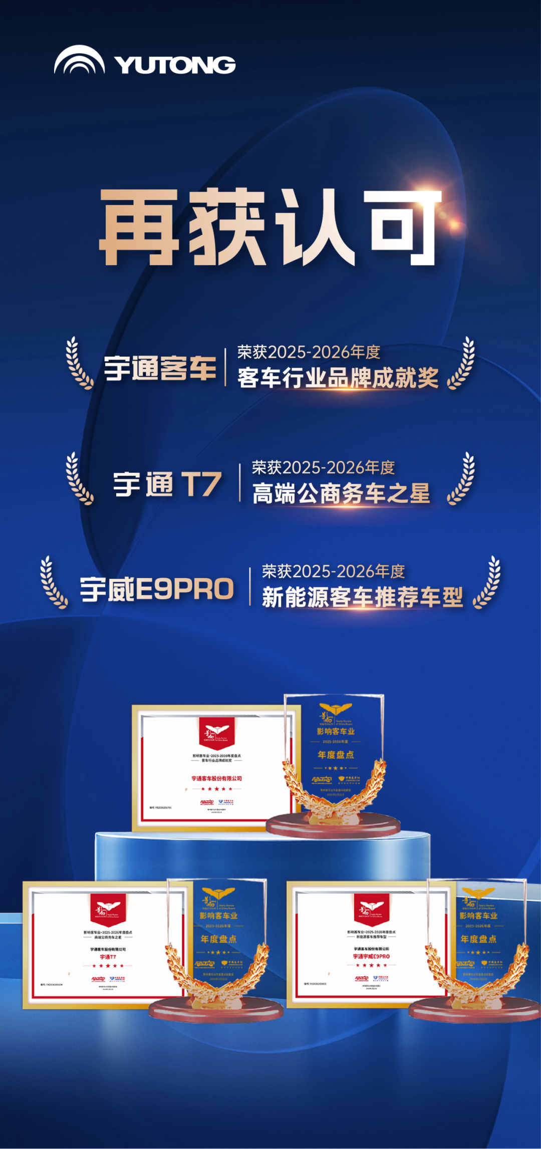 榮譽(yù)+3！宇通客車榮膺第二十屆影響客車業(yè)年度獎(jiǎng)項(xiàng)